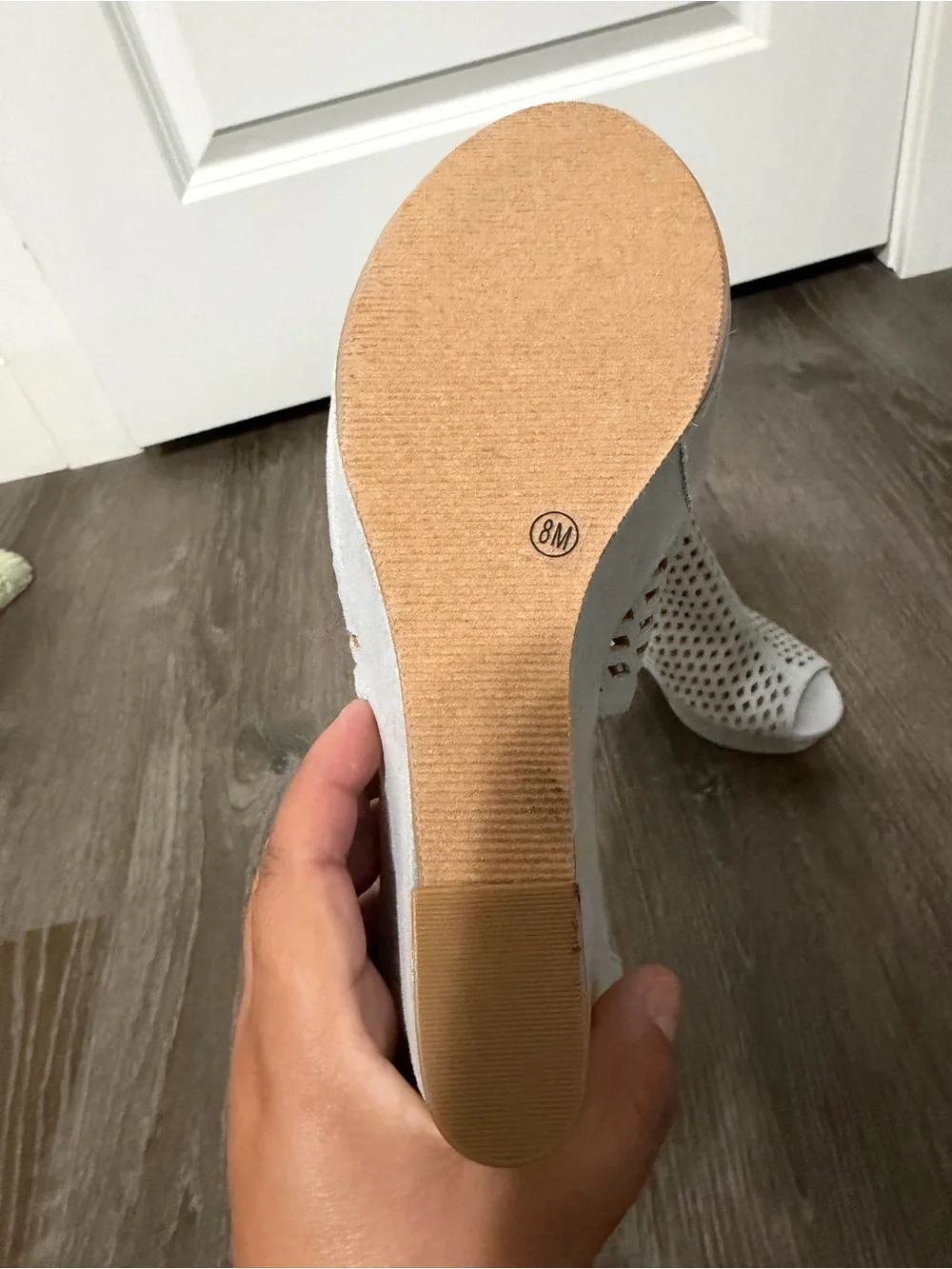 Chase + Chloe Gray Perforated Peep-Toe Wedge Sandals size 8